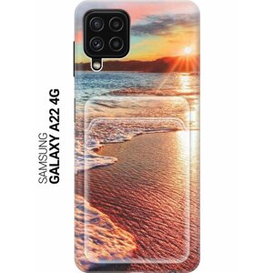 Чехол с карманом для карт на Samsung Galaxy A22 / M32 / M22 / Самсунг А22 / М32 / М22 с принтом "Залитый светом пляж"