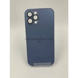 Чехол стеклянный матовый iPhone 12 Pro Max c MagSafe с защитой для камеры- Голубой