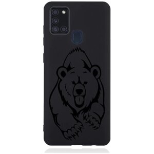 Черный силиконовый чехол для Samsung Galaxy A21s Медведь