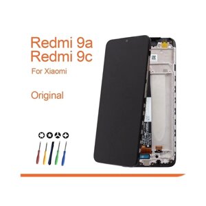 Дисплей в рамке для Xiaomi Redmi 9A / Redmi 9C с тачскрином черный + набор инструментов + защитное стекло