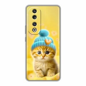 Дизайнерский силиконовый чехол для Хонор 90 Про / Huawei Honor 90 Pro Котенок в шапке