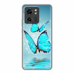 Дизайнерский силиконовый чехол для Моторола Эдж 40 / Motorola Edge 40 Бабочки голубые