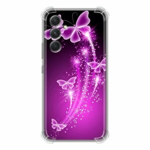 Дизайнерский силиконовый с усиленными углами чехол для Гэлакси А54 5Ж / Samsung Galaxy A54 5G Бабочки фиолетовые