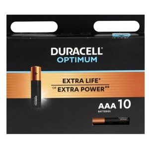 Duracell Батарейка алкалиновая Duracell OPTIMUM, AAA, LR03-10BL, 1.5В, блистер, 10 шт.