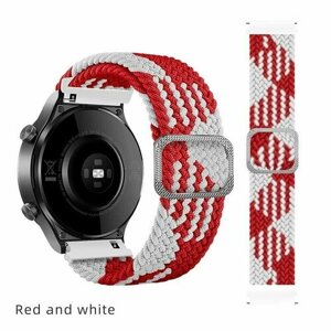 Эластичный тканевый ремешок для умных смарт часов 20 мм Samsung Galaxy Watch Gear Sport Amazfit Bip Huawei Honor Garmin Xiaomi Haylou Realme 20mm красный с белым