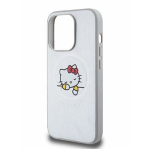 Hello Kitty для iPhone 15 Pro чехол PU Leather Kitty Asleep Hard Silver (MagSafe)