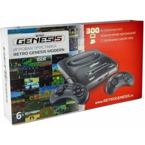 Игровая приставка 16 bit Sega Retro Genesis Modern (300 в 1) + 300 встроенных игр + 2 геймпада (Черная)