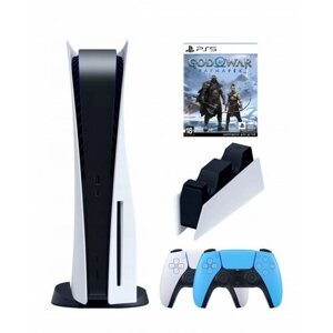 Игровая приставка Sony PlayStation 5 (3-ревизия)+2-й геймпад (голубой)+зарядное+God of War, 825 ГБ