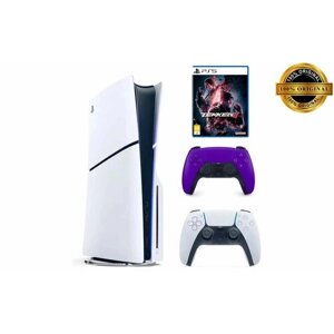 Игровая приставка Sony PlayStation 5 Slim, с дисководом, 1 ТБ, два геймпада (белый и фиолетовый), Tekken 8