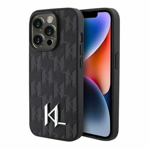 Karl Lagerfeld для iPhone 15 Pro чехол 3D Rubber Monogram Metal logo Hard Black