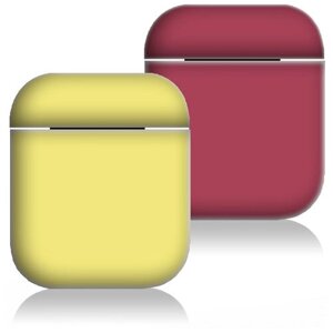 Комплект силиконовых чехлов Grand Price для AirPods (2 шт) желтый и малиновый