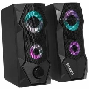 Компьютерная акустика 2.0 Sven 410 SV-020941 2*3 Вт (RMS), 100 Гц-20 КГц, USB, подсветка, чёрная