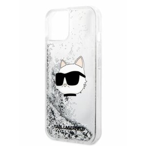 Lagerfeld для iPhone 15 чехол Liquid Glitter NFT Choupette head Hard Silver