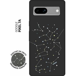 Матовый Soft Touch силиконовый чехол на Google Pixel 7a, Гугл Пиксель 7а с 3D принтом "Constellations" черный