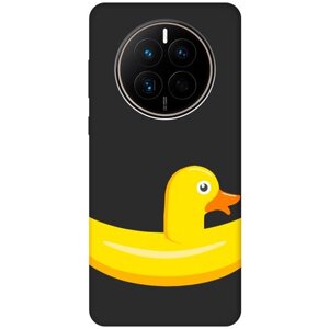 Матовый Soft Touch силиконовый чехол на Huawei Mate 50, 50E, Хуавей Мейт 50, 50Е с 3D принтом "Duck Swim Ring" черный