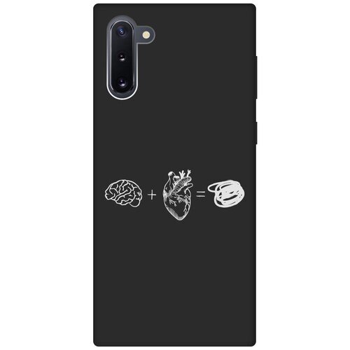 Матовый Soft Touch силиконовый чехол на Samsung Galaxy Note 10, Самсунг Ноут 10 с 3D принтом "Brain Plus Heart W" черный