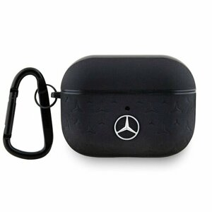 Mercedes для Airpods Pro 2 чехол кожаный Genuine leather Stars Metal logo Black