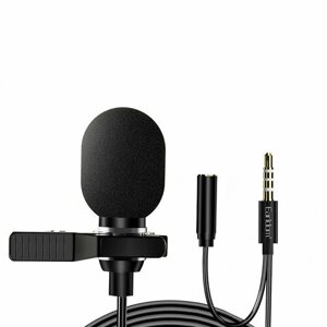 Микрофон петличный проводной Earldom ET- E38 для смартфона, AUX, Mini Microphone, Jack 3.5мм, шнур 2 м, черный