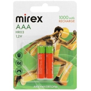 Mirex Аккумулятор Mirex, Ni-Mh, AAA, HR03-2BL, 1.2В, 1000 мАч, блистер, 2 шт.