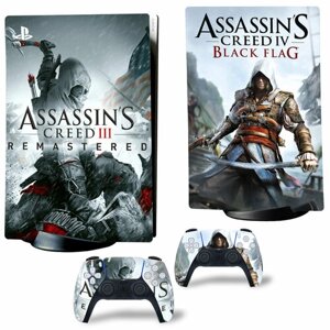 Наклейка виниловая защитная на игровую консоль Sony PlayStation 5 Disc Edition, Assassins creed №2, полный комплект с геймпадами