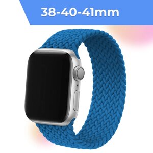 Плетеный монобраслет для умных часов Apple Watch 38-40-41 mm / Тканевый сменный ремешок (14 см) на часы Эпл Вотч 1-9, SE, Ultra серии / Синий