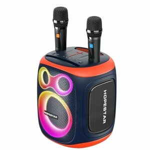 Портативная Bluetooth Колонка Hopestar Party 130, с двумя беспроводными микрофонами, мощность 120Вт/портативная акустика /блютуз колонка (Синий)