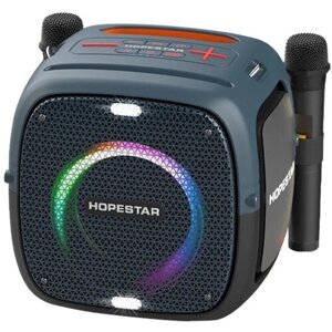 Портативная Bluetooth Колонка Hopestar Party One 80 Вт, с двумя беспроводными микрофонами/портативная акустика /блютуз колонка (Синий)