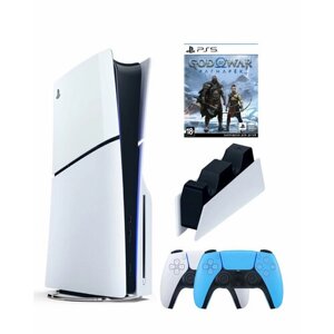 Приставка Sony Playstation 5 slim 1 Tb+2-ой геймпад (голубой)+зарядное+God of WAr