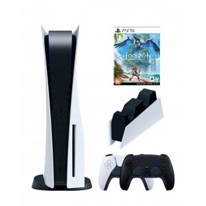 PS5 (ПС5) Игровая приставка Sony PlayStation 5 (3-ревизия)+2-й геймпад (черный)+зарядное + игра Horizon