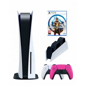 PS5 (ПС5) Игровая приставка Sony PlayStation 5 (3-ревизия)+2-й геймпад (розовый)+зарядное+Mortal Kombat 1, 825 ГБ