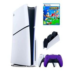 PS5 (ПС5) Игровая приставка Sony PlayStation 5 Slim disc + 2-й геймпад (фиолетовы)+ зарядное + игра SonicSS