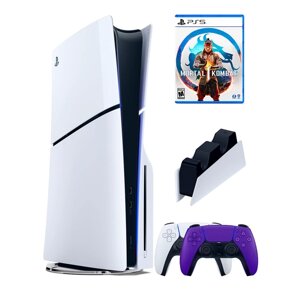 PS5 (ПС5) Игровая приставка Sony PlayStation 5 Slim disc + 2-й геймпад (фиолетовый) + зарядное + игра Mortal Kombat