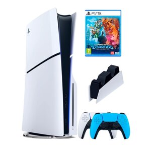 PS5 (ПС5) Игровая приставка Sony PlayStation 5 Slim disc + 2-й геймпад (голубой) + зарядное + игра Minecraft