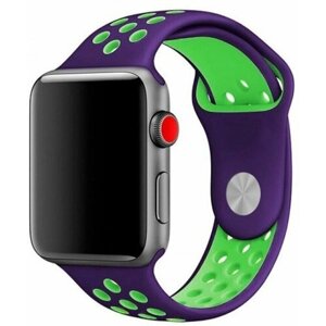 Ремешок для смарт-часов Apple Watch Series 1 2 3 4 SE 5 6 7 8 Nike силиконовый найк перфорация браслет 38/40/41 мм, фиолетовый зеленый