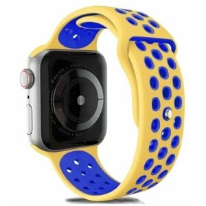 Ремешок для смарт-часов Apple Watch Series 1 2 3 4 SE 5 6 7 8 ultra Nike силиконовый найк перфорация браслет 42/44/45/49 мм, желтый