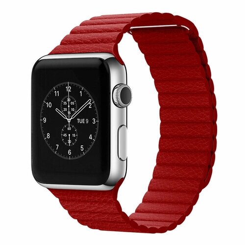 Ремешок кожаный блочный для Apple Watch 42/44/45mm, темно-красный