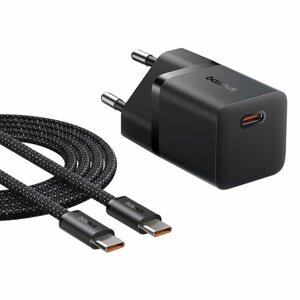 Сетевое зарядное устройство BASEUS GaN5 Fast Charger Mini USB-C, PD20W + Кабель Dynamic Series Type-C to Type-C 100W, 1 метр, Черный
