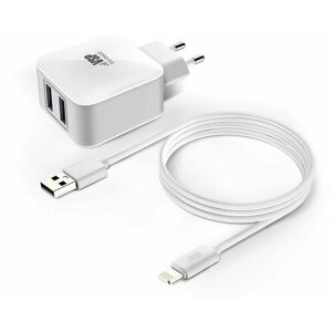 Сетевое зарядное устройство BORASCO 2xUSB, 8-pin Lightning (Apple), 2.1A, белый [20650]