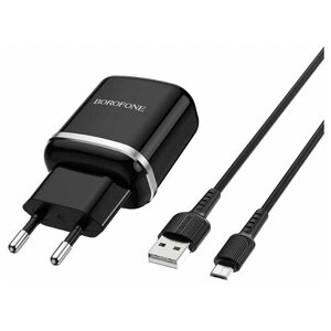 Сетевое зарядное устройство Borofone BA36A 1USB QC3.0 charger + кабель MicroUSB black