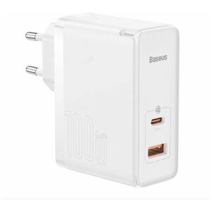 Сетевое зарядное устройство/Быстрая зарядка Baseus GaN5 Pro Fast Charger C+U 100W EU White (Cable Type-C to Type-C 100W (20V/5A) CCGP090202