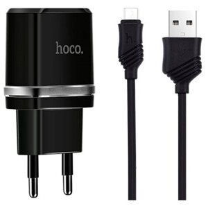 Сетевое зарядное устройство для Hoco C12 + кабель Apple iPhone (lightning) (2,4A, 2USB) (черное)