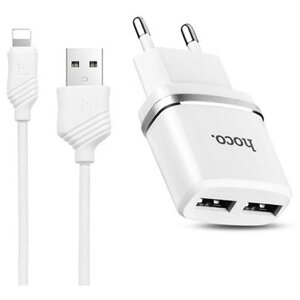 Сетевое зарядное устройство + кабель для Apple iPhone 6 Plus (lightning) (2,4A, 2USB) (белое)