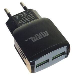 Сетевое ЗУ, 2 USB, 110-240В/5,0В, 2.0А макс. сумм.(черный)