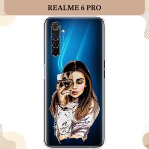 Силиконовый чехол "Девушка с бокалом" на Realme 6 Pro / Реалми 6 Про, прозрачный
