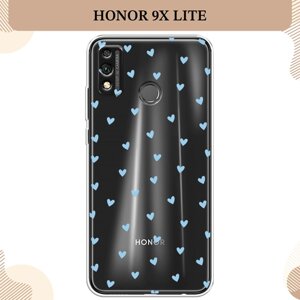 Силиконовый чехол "Голубый сердечки" на Honor 9X Lite / Хонор 9X Lite, прозрачный