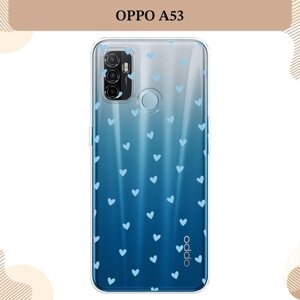 Силиконовый чехол "Голубый сердечки" на Oppo A53 / Оппо А53, прозрачный