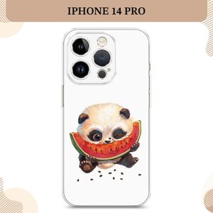 Силиконовый чехол "Малыш панды с арбузом" на Apple iPhone 14 Pro / Айфон 14 Про