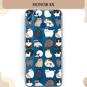 Силиконовый чехол "Милые котики" на Honor 8X / Хонор 8Х, прозрачный
