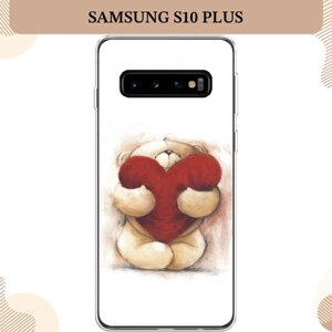 Силиконовый чехол "Мишка с сердцем 1" на Samsung Galaxy S10 Plus / Самсунг Галакси S10 Плюс