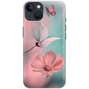 Силиконовый чехол на Apple iPhone 14 / Эпл Айфон 14 с рисунком "Бабочка и цветы"